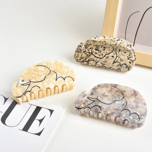 Pince à Cheveux Éléphant en Acétate pour Femmes Motif Marbre Mignon Animal Pince Requin Fait à la Main Grandes Griffes Accessoires de Cheveux de Mode