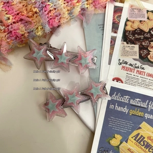 Set de barrettes étoiles roses pailletées avec incrustation verte pour style Y2K