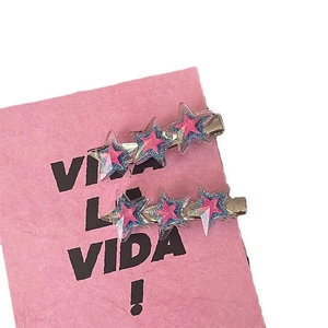 Lot de barrettes à cheveux étoiles pailletées roses et bleues de style Y2K