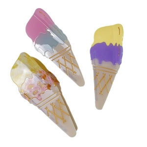 Set di 3 mollette per capelli in acetato a forma di cono gelato con texture marmorizzate