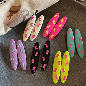 Sweet Bow Hair Clips For Women Alloy Candy Color Dopamine Style Oval Barrettes Everyday Hair Accessories