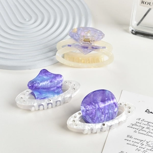 Chic acetate hair claw clips with rhinestone planet and diamond accents in three styles