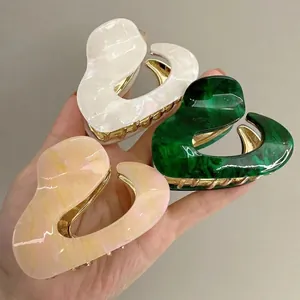 Marble Pattern Acetate Hair Claw Clip For Women Elegant Abstract Heart Shape Shark Clip Large Nonslip Hair Grab Headwear