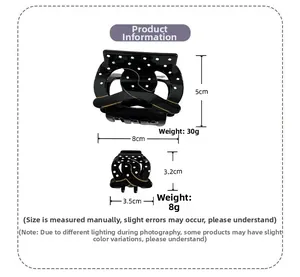 Detail showing dimensions and weights of large and small acetate hair claw clips