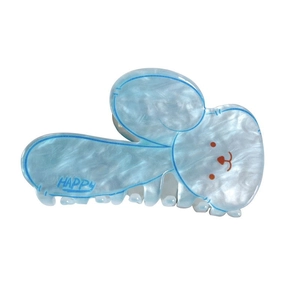 Simpatica molletta per capelli a coniglio in acrilico azzurro con trama marmorea
