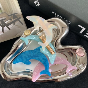 Cute Dolphin Shape Acrylic Hair Clip For Women Retro Marble Texture Acetate Look Metal Duckbill Clip Hair Accessories
