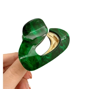 Dark green marble acetate hair claw clip with golden metal spring for women