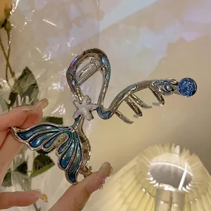 Elegant Metal Mermaid Tail Hair Claw Clip Sea Star Blue Enamel Shark Clip For Women Marine Style Fashion Hair Accessory