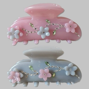 Cellulose Acetate Floral Hair Claw Clip With Rhinestones Elegant 3D Flower Hair Catch For Women Fashion Commute Headwear