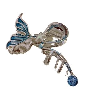 Blue mermaid tail hair claw clip with starfish design in silver alloy for women