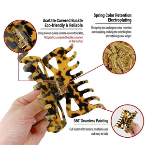 Pince à cheveux en acétate écaille de tortue avec ressort durable et dents polies