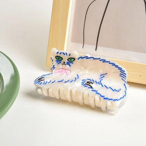 Pince À Cheveux En Acétate En Forme De Chat Persan Mignon Pour Femmes Mode Animal Blanc Künstliche Perle Accessoires De Coiffure Cadeau