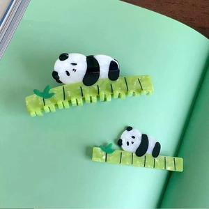 Ensemble pince à cheveux et barrette en acétate motif panda mignon sur bambou pour femme