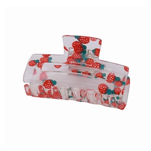 Transparent acrylic hair claw clip with red strawberry patterns for women hair styling