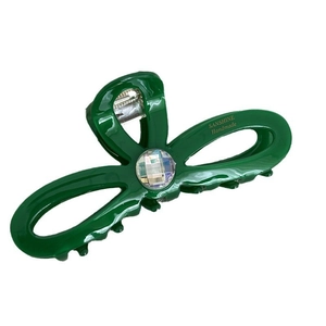 Pince à cheveux nœud vert foncé en acétate avec cristal scintillant et lettrage doré