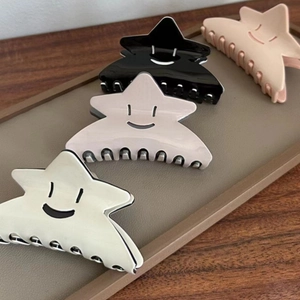Pince à Cheveux en Acétate Forme Étoile avec Motif Visage Souriant Grande Pince Requin pour Accessoires de Cheveux Femmes