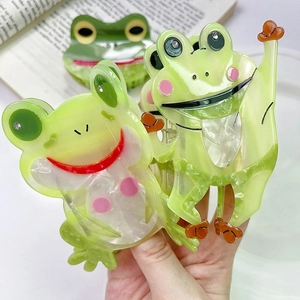 Pince à Cheveux en Acétate Forme de Grenouille Dessin Animé Mignon Animal avec Yeux en Strass Accessoires Cheveux Femme