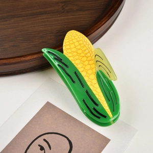 Pinza para el Cabello Creativa con Forma de Maíz en Acetato para Mujer Hecha a Mano Amarillo Verde Accesorios para el Cabello