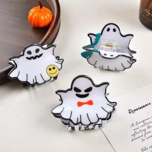 Tre fermagli per capelli a forma di fantasma bianco con graziose espressioni per Halloween