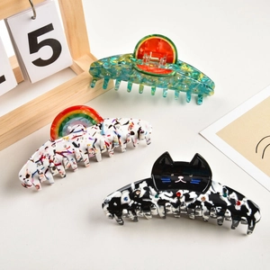 Grandi Mollette per Capelli in Acetato Farfalla Gatto Arcobaleno Anguria Strass Clip a Squalo per Donna Accessori