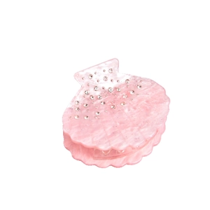 Pinza per capelli a conchiglia rosa iridescente con strass in acetato di alta qualità