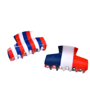 Lot de pinces à cheveux rétro à rayures tricolores rouge blanc bleu en résine