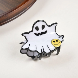 Pinza per capelli a fantasma di Halloween con design a faccina gialla in acrilico
