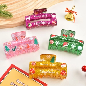 Pince à Cheveux de Noël en Acrylique à Paillettes Santa Baby Motifs de Renne Coiffure Festive pour Femmes Fête