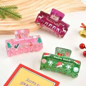Lot de 3 pinces à cheveux de Noël en acrylique avec paillettes et motifs festifs