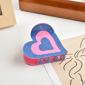 Heart Shaped Denim Texture Cellulose Acetate Hair Claw For Women Pink Blue Contrast Color Shark Clip Hair Accessories