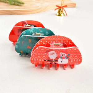 Set di 3 mollette per capelli natalizie con motivi festivi di Babbo Natale e pupazzo di neve