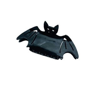 Classic black bat hair claw clip with marble texture for Halloween hairstyles