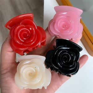 Elegant Acetate Rose Flower Hair Claw Clip For Women Fashion 3D Floral Hair Catch Hairpins Sweet Headdress Accessories