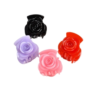 Set of four rose flower hair claws in black, purple, pink and red jelly colors