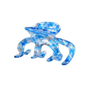 Blau-weiße Haarklammer aus Acetat mit Marmormuster und Oktopus-Design für festen Halt