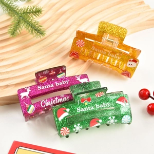 Lot de pinces à cheveux de Noël en acrylique pailleté avec motifs Père Noël et renne