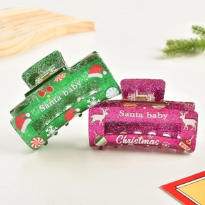 Pinces à cheveux pailletées de Noël en vert et rose avec motifs Santa Baby et Christmas