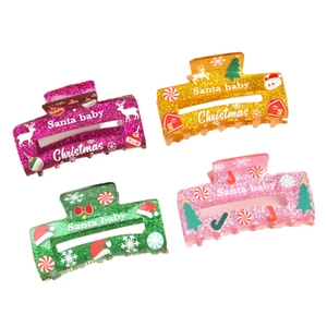Lot de pinces à cheveux de Noël en acrylique pailleté avec motifs Père Noël et renne