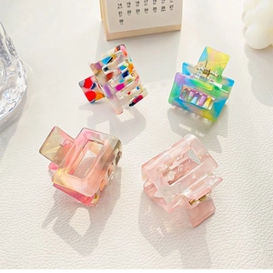 Four colorful acetate square hair claws for high ponytail and half-up styles for women
