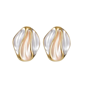 Elegant gold plated irregular geometric earrings with colorful textured pearlescent inlay