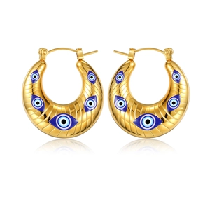 Boucles d'oreilles créoles dorées en acier inoxydable avec motifs œil émaillé