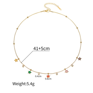 Detail shot of colorful star zircon pendant necklace showing 41cm length and 5cm extension