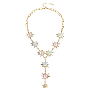 Irregular sun circle enamel necklace with colorful macaron tassels and golden chain