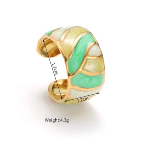 Detail showing height 1.7cm and width 1.2cm of bohemian enamel open ring with wave patterns