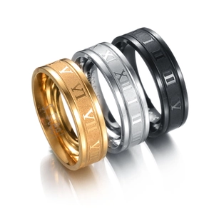 Juego de tres anillos punk de acero inoxidable con números romanos en oro plata y negro