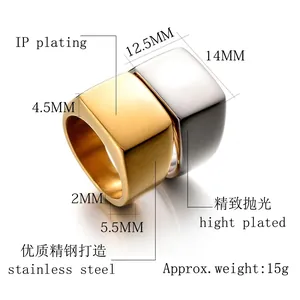 Punk style square stainless steel ring for men available in gold and steel finish