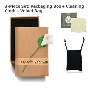 Coffret cadeau bijoux 3 pièces avec boîte en kraft, chiffon de soin et pochette en velours