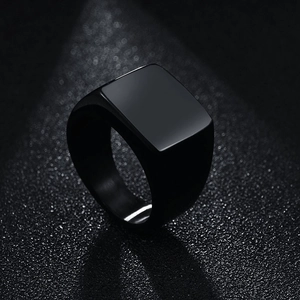 Polished black square signet ring in punk style made of high quality stainless steel