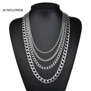 Collier Chaîne à Maillons Gourmette Hip Hop en Acier Inoxydable 304 Pour Hommes Femmes Collier Poli Couleur Argent Bijoux Streetwear