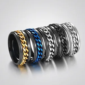 Rotatable Stainless Steel Chain Ring For Men Women Stress Relief Bottle Opener Ring Punk Trendy Gear Edge Finger Jewelry